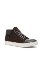 Lanvin Velvet Calfskin And Nappa Mid Top Desert Sneaker In Gray
