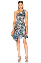 Marques ' Almeida For Fwrd One Shoulder Cut Out Dress In Blue,checkered & Plaid