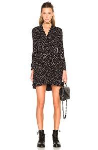 Saint Laurent Bicolor Dot Shirt Dress In Black,geometric Print