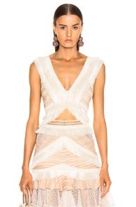 Patbo Tiered Fringe V-neck Cropped Top In Neutral,white