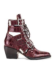 Chloe Rylee Croc Embossed Calfskin Lace Up Booties In Red