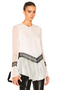 Wes Gordon Silk Trim Ruffle Top In White