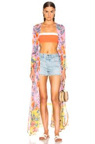 We Are Leone Contrast Maxi Cardigan In Floral,pink