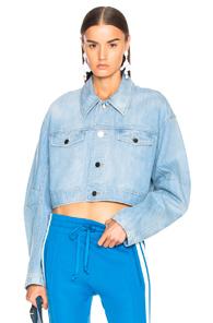 Tibi Crop Denim Jacket In Denim Light