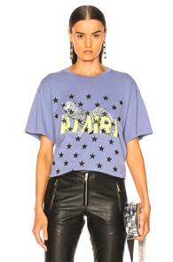 Amiri Leopard Star Boyfriend Tee In Animal Print,stars,purple