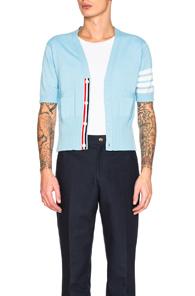 Thom Browne Cashmere Short Sleeve Cardigan In Blue