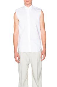 Maison Margiela Slim Fit Silk Cotton Sleeveless Shirt In White