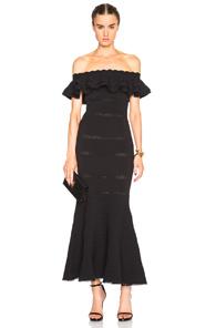 Alexander Mcqueen Off Shoulder Peplum Dress In Black