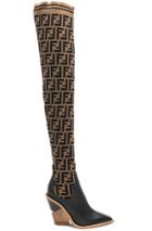 Fendi Logo Print Sock Boots In Brown