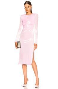 Versace Ruched Long Sleeve Midi Dress In Pink