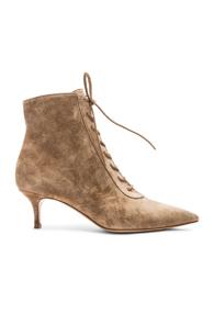 Gianvito Rossi Suede Kitten Heel Lace Up Ankle Boots In Brown