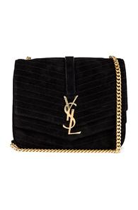 Saint Laurent Medium Sulpice Chain Suede Quilted Bag In Black