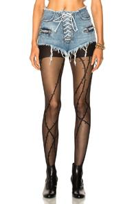 Unravel Lace Front Denim Shorts In Blue
