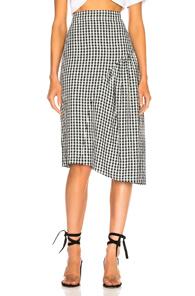 Tibi Boatneck Midi Skirt In Checkered & Plaid,black,white