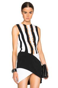 Mugler Bi Color Fitted Cady Top In Black,white,stripes