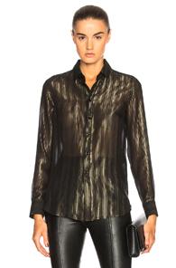 Saint Laurent Lurex Stripe Blouse In Black,stripes