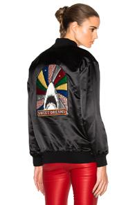 Saint Laurent Oversize Shark Sequin Patch Teddy Jacket In Black