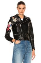 Saint Laurent Embellished Embroidered Leather Motorcycle Jacket In Black