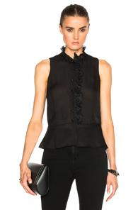 Derek Lam 10 Crosby Ruffle Collar Top In Black