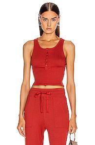 The Range Alloy Rib Henley Tank Top In Orange