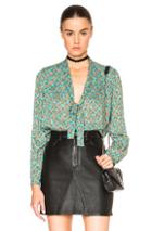 Saint Laurent Floral Print Scarf Blouse In Floral,green