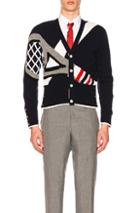Thom Browne Classic Cashmere Tennis Racket Cardigan In Blue