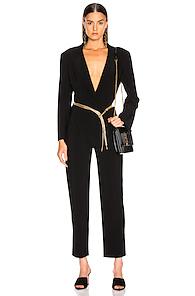 Norma Kamali Single Breasted Tapered Leg Jumpsuit In Black