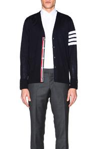Thom Browne Classic V Neck Cardigan In Blue