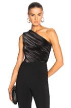 Mugler Stretch Lame One Shoulder Bodysuit In Black,metallics