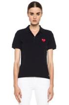 Comme Des Garcons Play Cotton Polo With Red Emblem In Blue