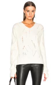 Helmut Lang Drop Needle V Neck Sweater In Neutral,white