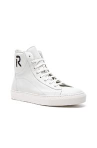 Raf Simons R Logo And Trashed Laces Leather Sneakers In White