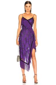 David Koma Feather Fringe Dress In Black,purple