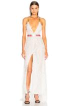Alessandra Rich Crystal Embroidered Plunging Lace Gown In White