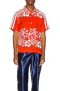 Just Don Hawaiian Bowling Shirt In Orange,red,tropical