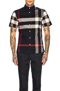 Burberry Giant Exploded Stretch Shirt In Blue,plaid