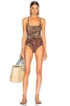 Ganni Tiger Print Swimsuit In Animal Print,brown