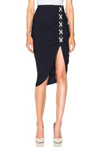Veronica Beard Marlow Lace Up Ruched Skirt In Blue,stripes