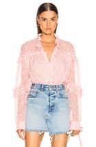 Jonathan Simkhai Speckle Print Buttoned Top In Pink,polka Dots,red