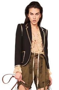 Saint Laurent Contrast Trim Gabardine Blazer In Black,metallics