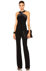 Mugler Fitted Cady Topstitch Jumpsuit In Black