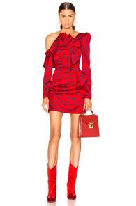 Self-portrait Printed Off Shoulder Dress In Red,abstract