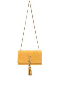 Saint Laurent Medium Suede Monogramme Kate Beaded Tassel Chain Bag In Yellow