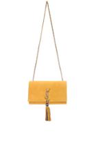Saint Laurent Medium Suede Monogramme Kate Beaded Tassel Chain Bag In Yellow