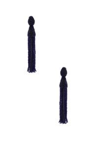 Oscar De La Renta Long Beaded Tassel Earrings In Blue