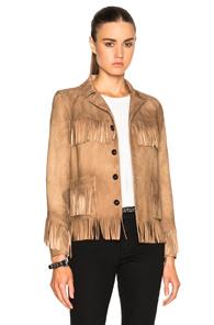 Saint Laurent Curtis Suede Fringe Jacket In Brown