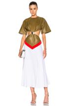 Mugler Pique & Leather Gown In Green,white