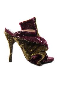 No. 21 Sequin Embellished Bow Mules In Metallics,red