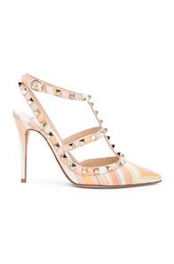 Valentino Leather Rockstud Navajo 1975 Heels In Orange,geometric Print
