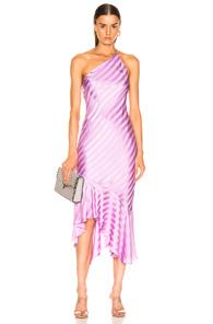 Michelle Mason One Shoulder Ruffle Hem Dress In Purple,stripes